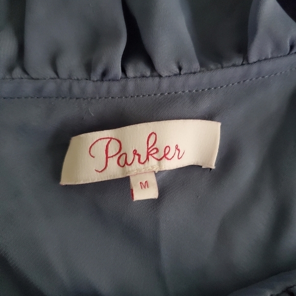 Parker Asymmetric Long Sleeved One Shoulder Blue Ruffle Blouse - Picture 9 of 10